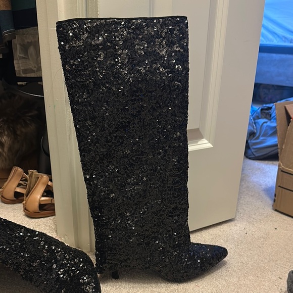 🔴 🎀 Host Pick 🎀 Black Sequin Fold over Tall Boots - Picture 7 of 7
